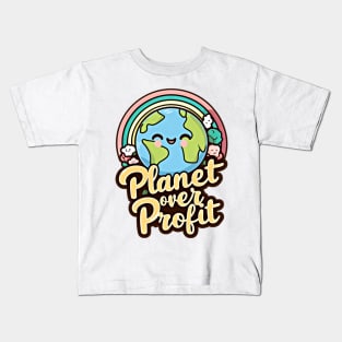 Planet Over Profit . EARTH DAY design Kids T-Shirt